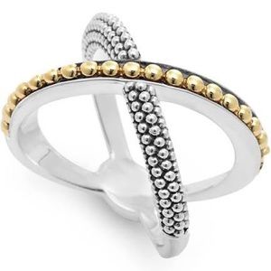 Lagos Gold Beaded X Ring NWOT